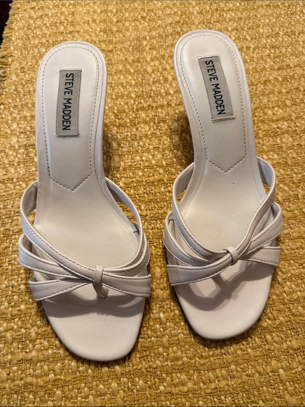 Steve Madden White Knot Strap Slide Kitten Heels